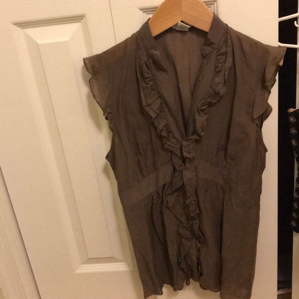Odille silk/ cotton sheer blouse in taupe/brown